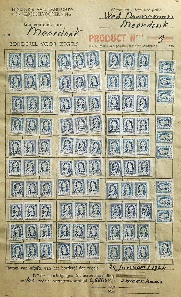 Rantsoenzegels smeerkaas, 1944