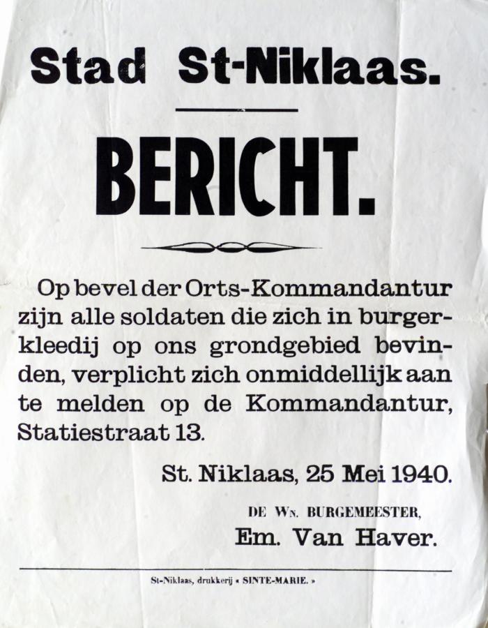 Bevel van Ortskommandant te Sint-Niklaas, 25 mei 1940