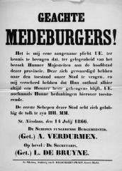 Mededeling stadsbestuur bedanking koningshuis, 14 juli 1866