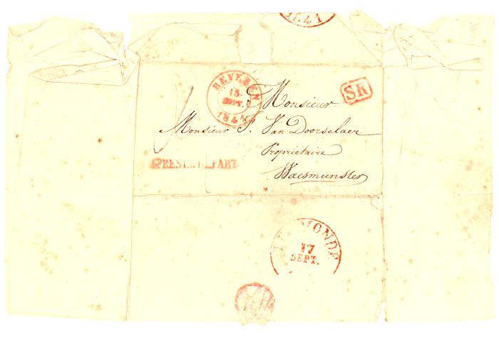 Brief betreffende een schenking voor oprichting ‘Opvanghuis’, Waasmunster, 15/9/1841