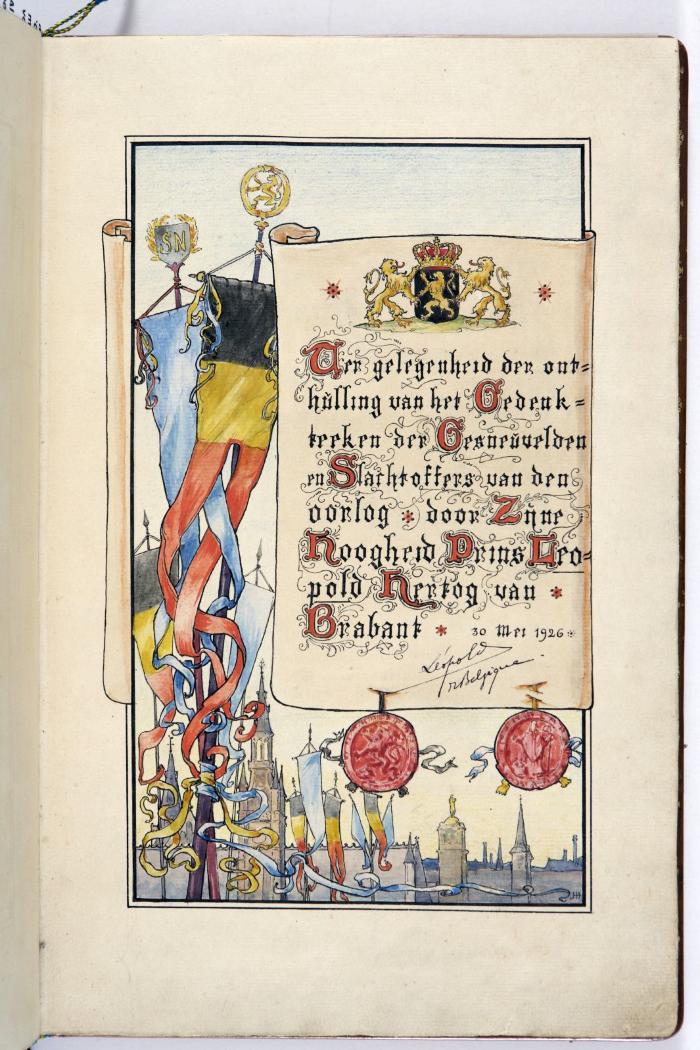 Bladzijde gulden boek over bezoek prins Leopold, 30 mei 1926