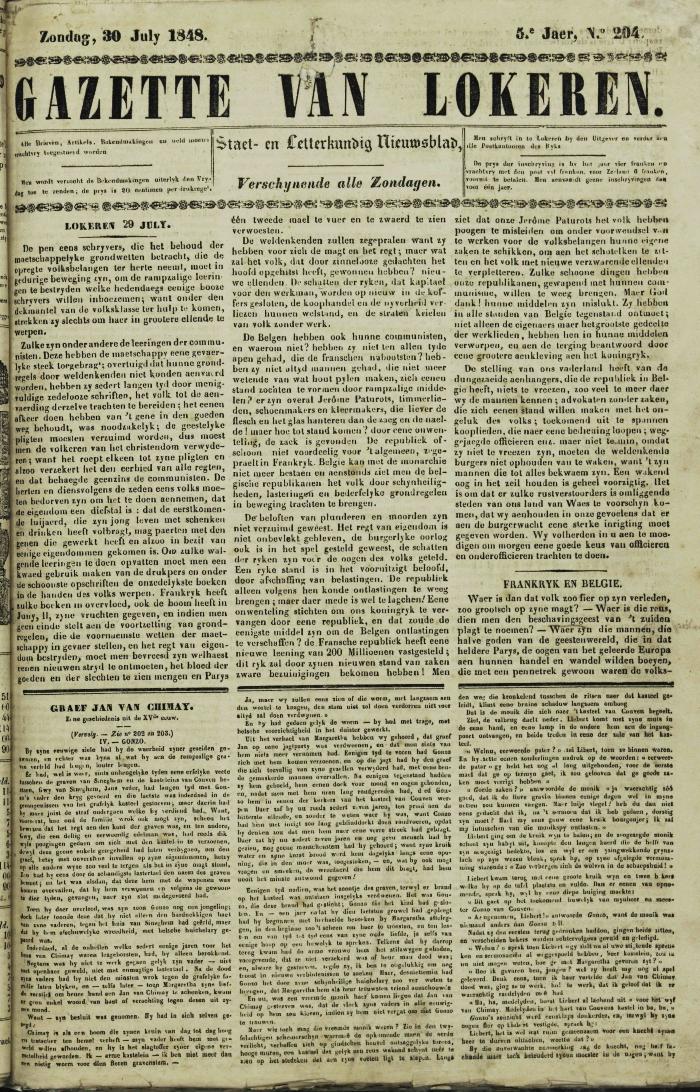 Gazette van Lokeren 30/07/1848