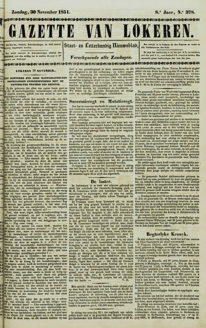 Gazette van Lokeren 30/11/1851