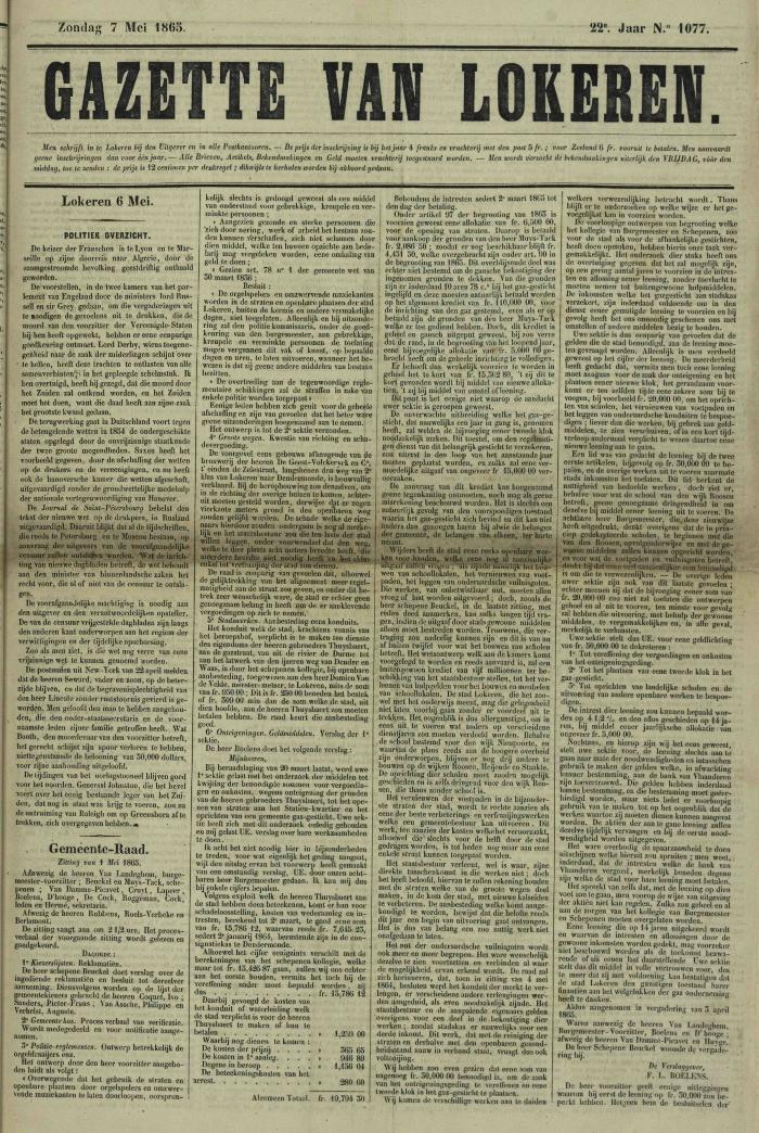 Gazette van Lokeren 07/05/1865