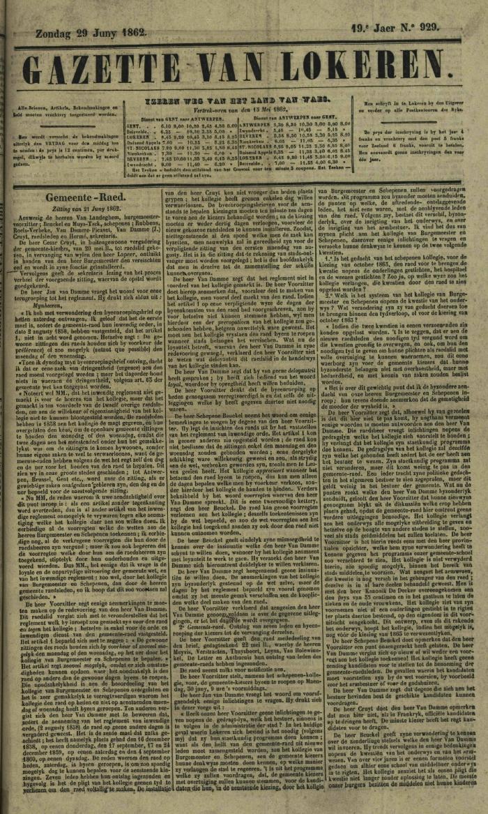 Gazette van Lokeren 29/06/1862