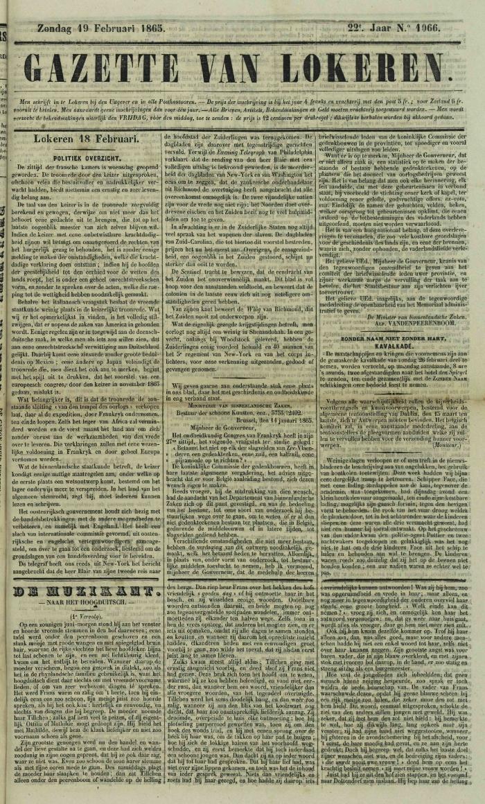 Gazette van Lokeren 19/02/1865