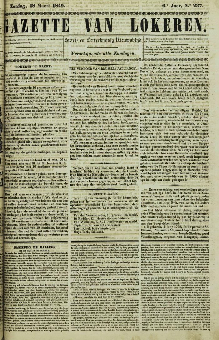 Gazette van Lokeren 18/03/1849