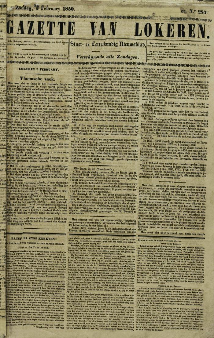 Gazette van Lokeren 03/02/1850