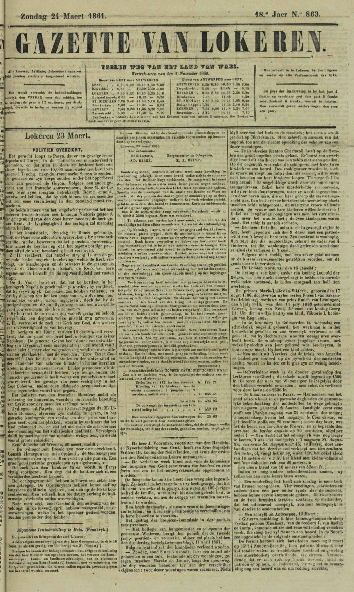 Gazette van Lokeren 24/03/1861