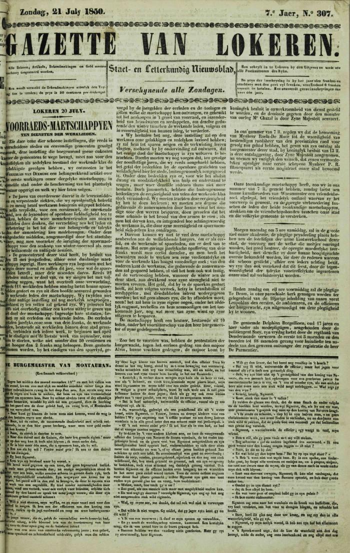 Gazette van Lokeren 21/07/1850