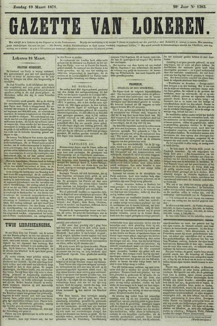 Gazette van Lokeren 19/03/1871