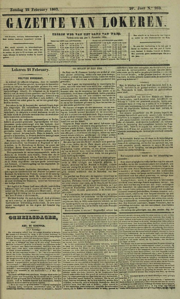 Gazette van Lokeren 22/02/1863