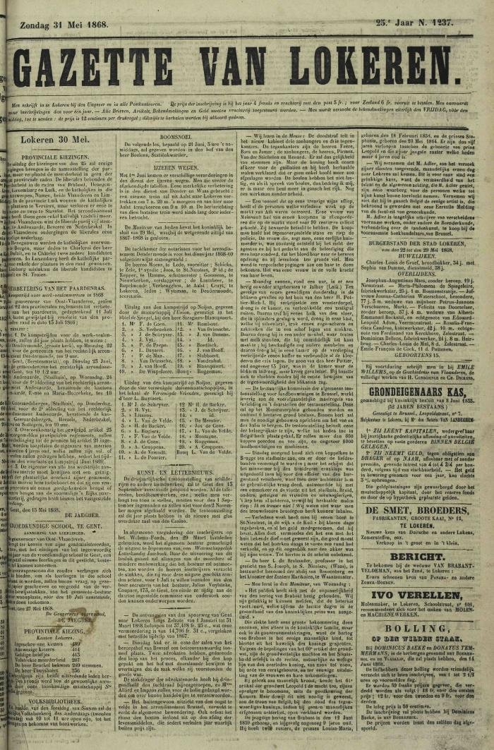 Gazette van Lokeren 31/05/1868