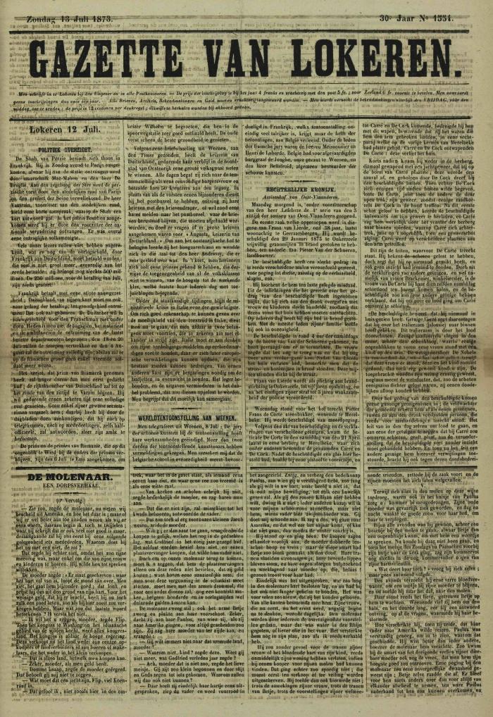 Gazette van Lokeren 13/07/1873