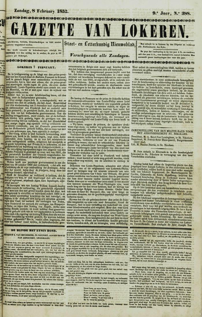 Gazette van Lokeren 08/02/1852