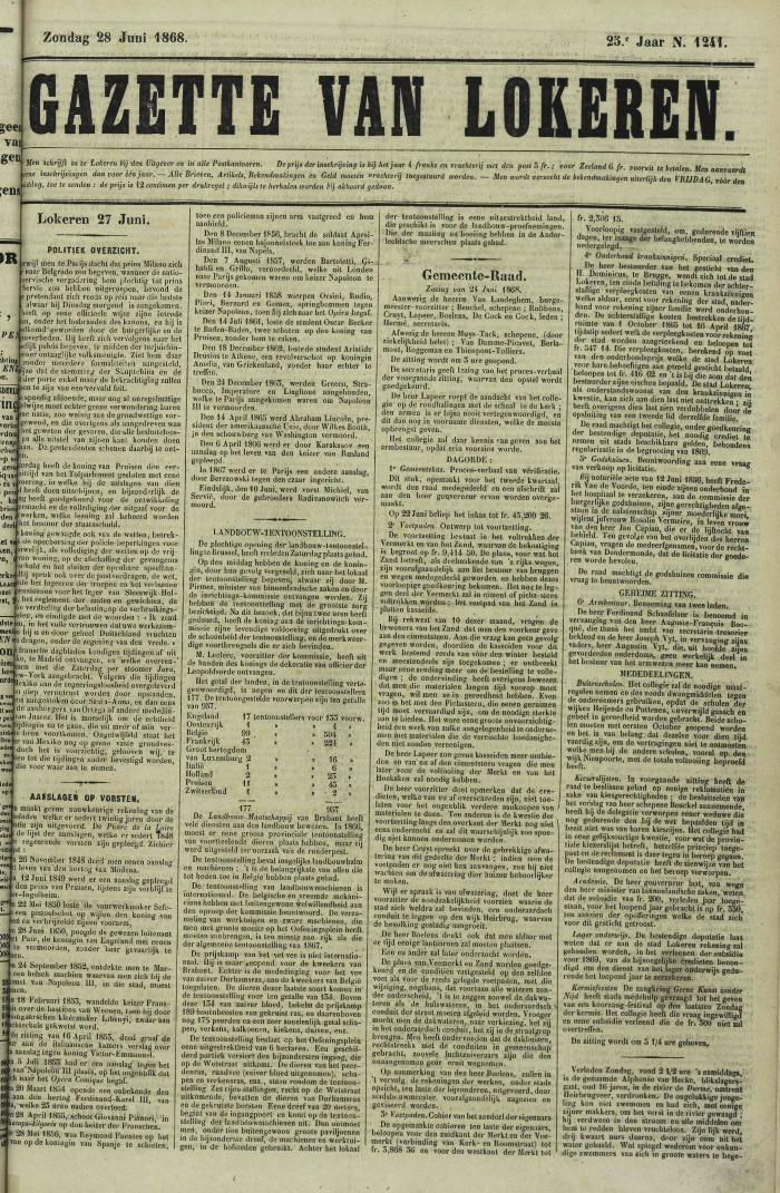 Gazette van Lokeren 28/06/1868