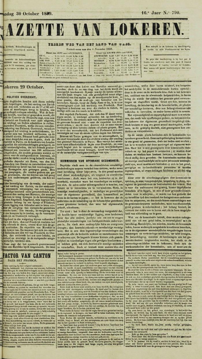 Gazette van Lokeren 30/10/1859