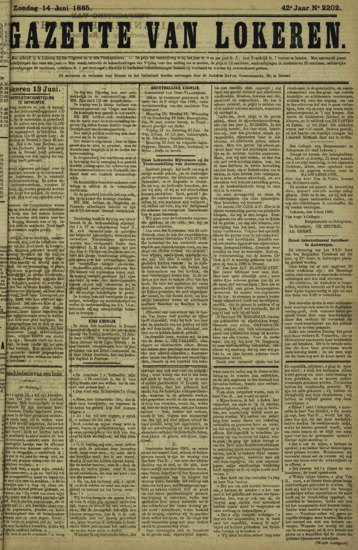 Gazette van Lokeren 14/06/1885