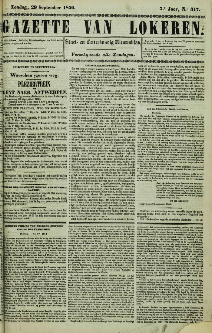 Gazette van Lokeren 29/09/1850