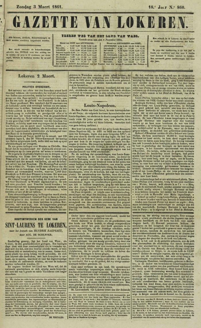 Gazette van Lokeren 03/03/1861