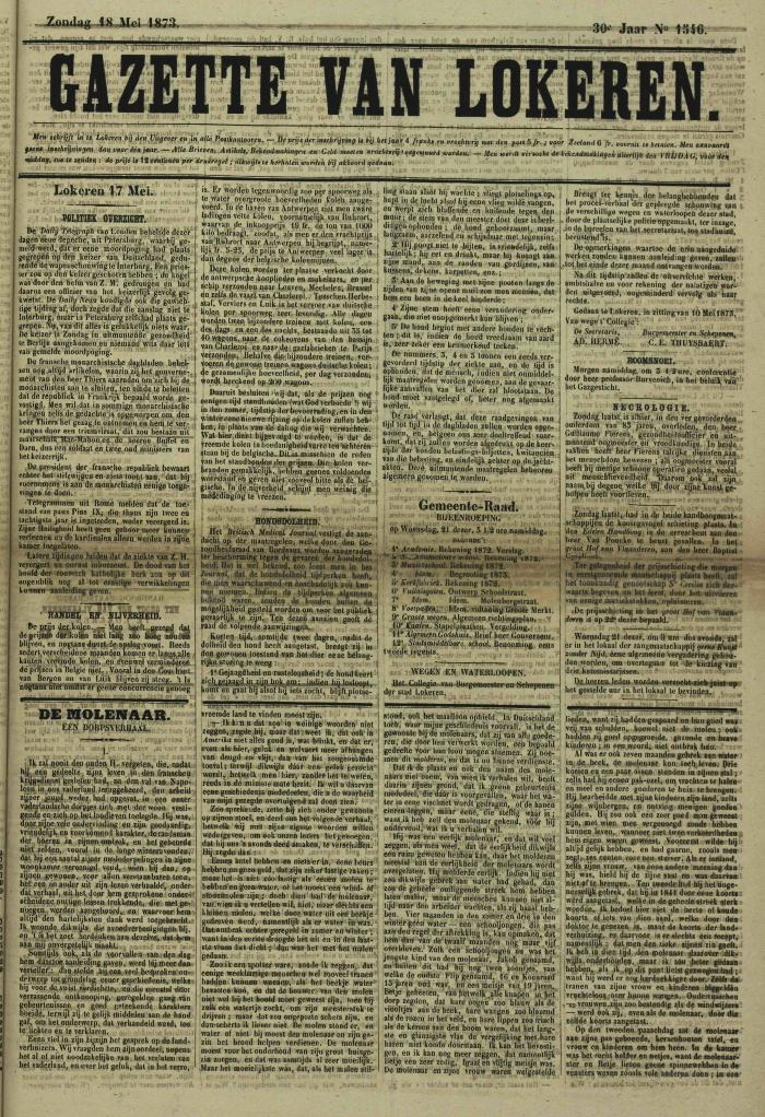 Gazette van Lokeren 18/05/1873