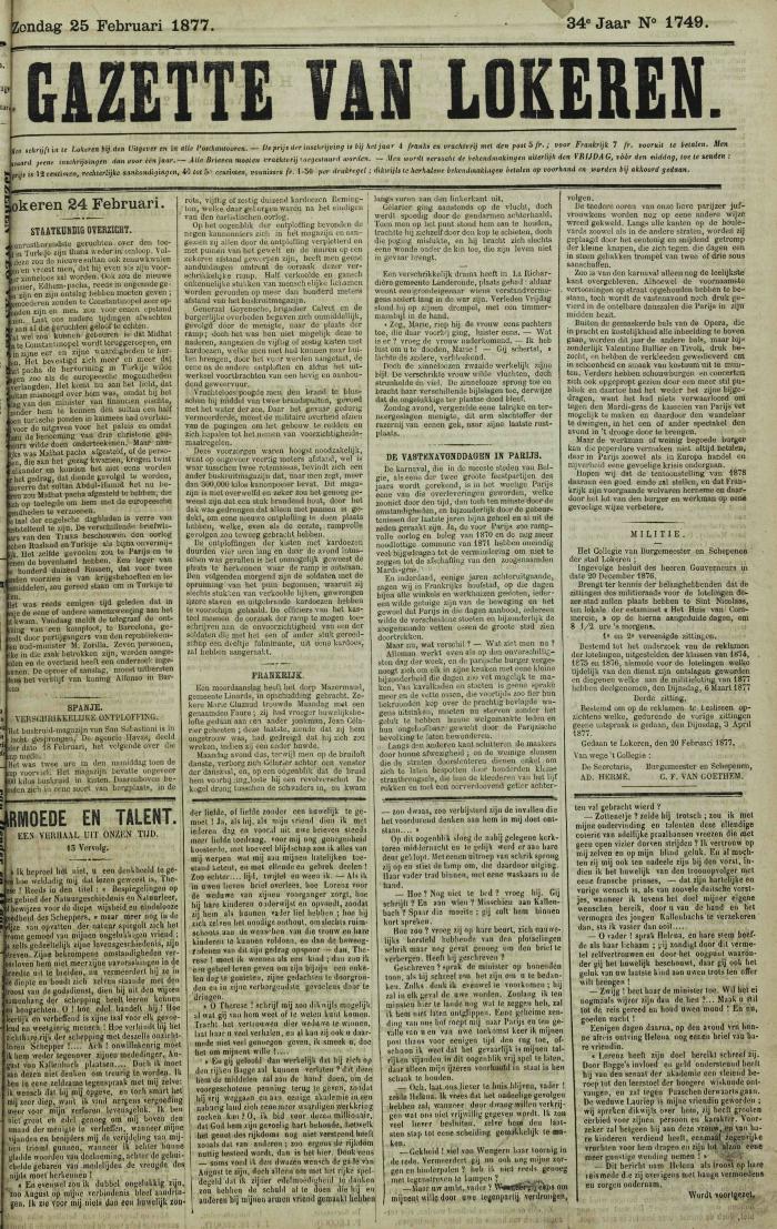 Gazette van Lokeren 25/02/1877