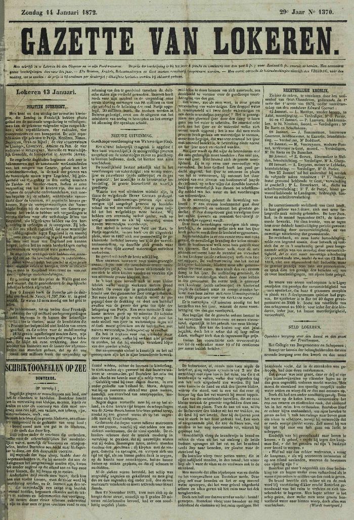 Gazette van Lokeren 14/01/1872