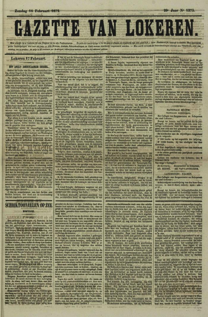 Gazette van Lokeren 18/02/1872