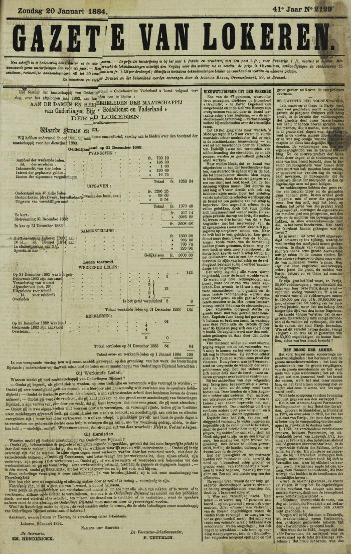 Gazette van Lokeren 20/01/1884