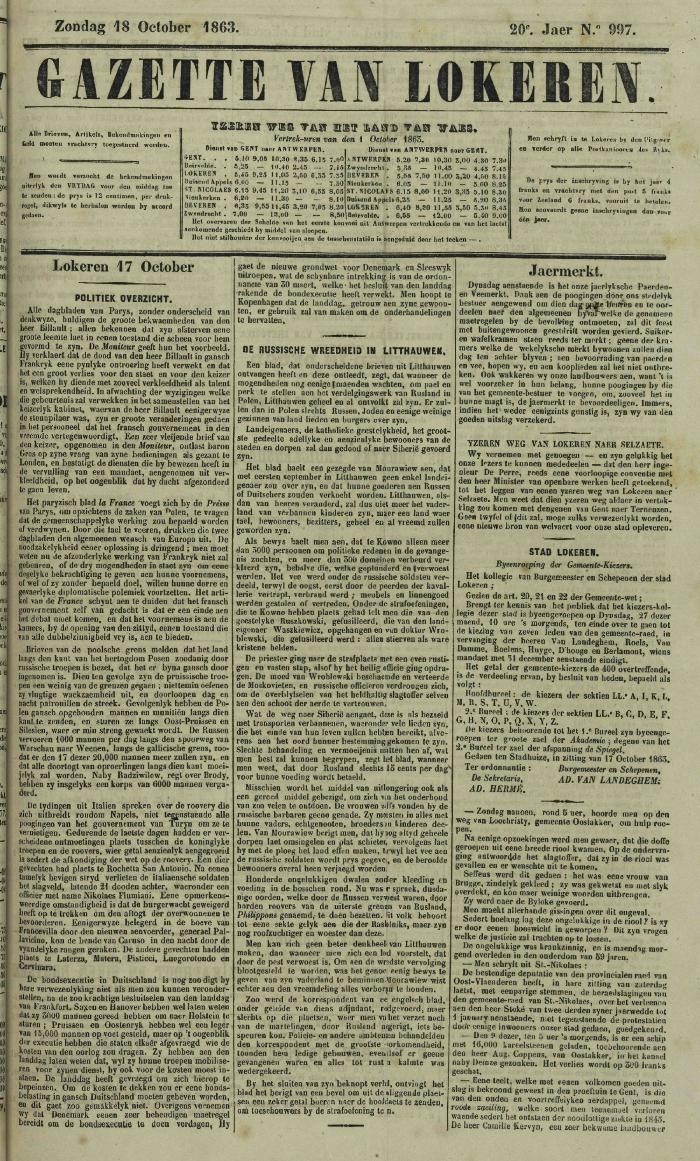 Gazette van Lokeren 18/10/1863