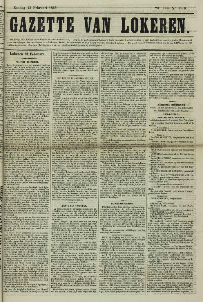 Gazette van Lokeren 25/02/1866