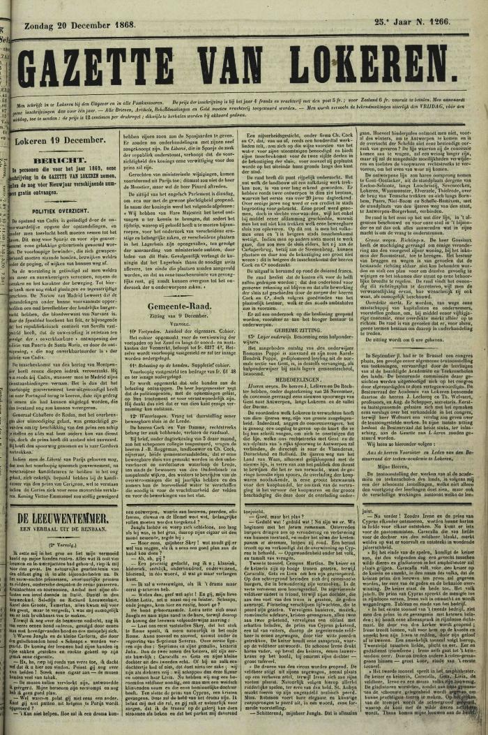 Gazette van Lokeren 20/12/1868