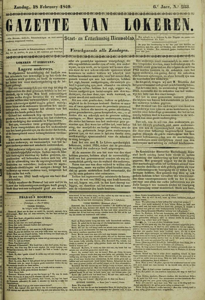 Gazette van Lokeren 18/02/1849