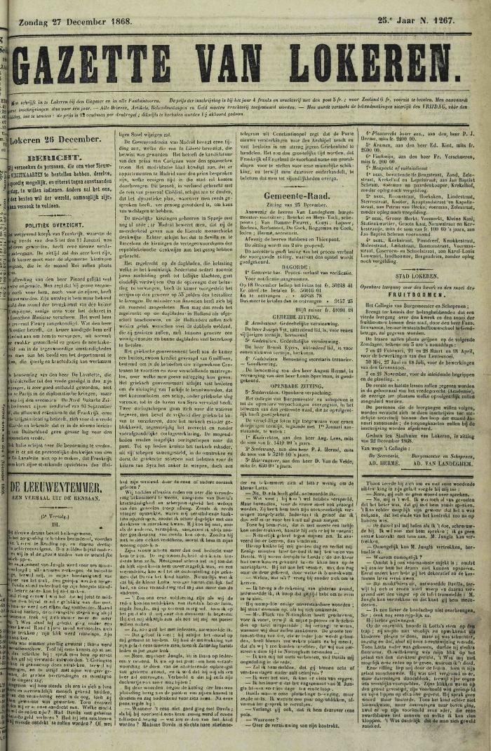 Gazette van Lokeren 27/12/1868