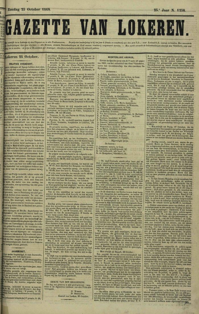 Gazette van Lokeren 25/10/1868