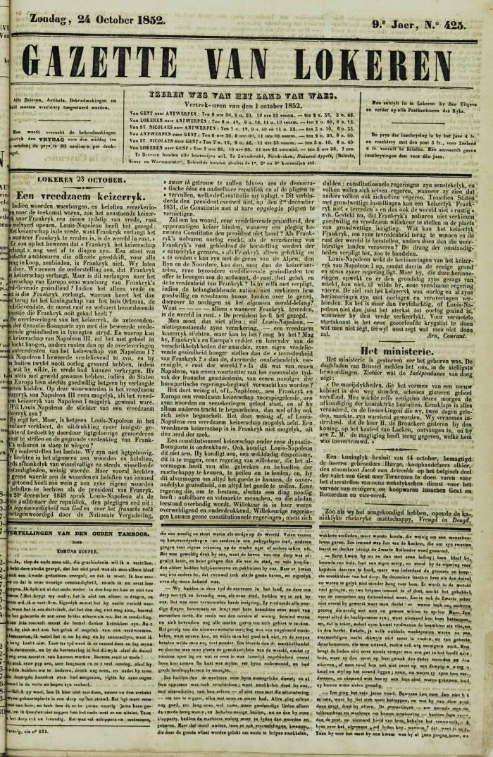 Gazette van Lokeren 24/10/1852