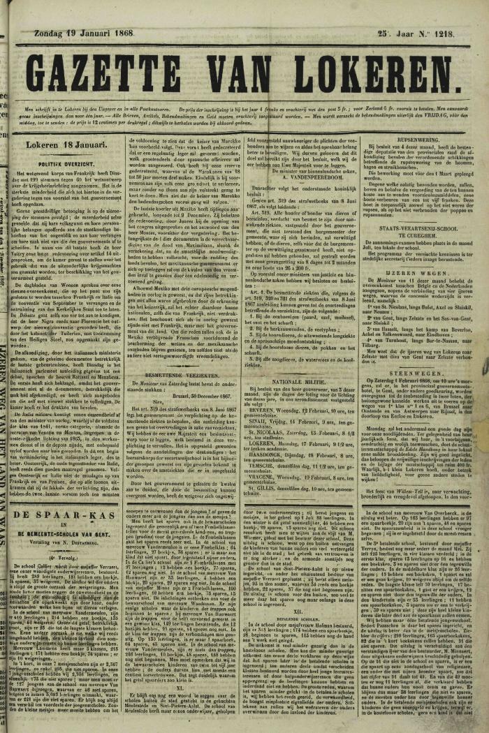 Gazette van Lokeren 19/01/1868