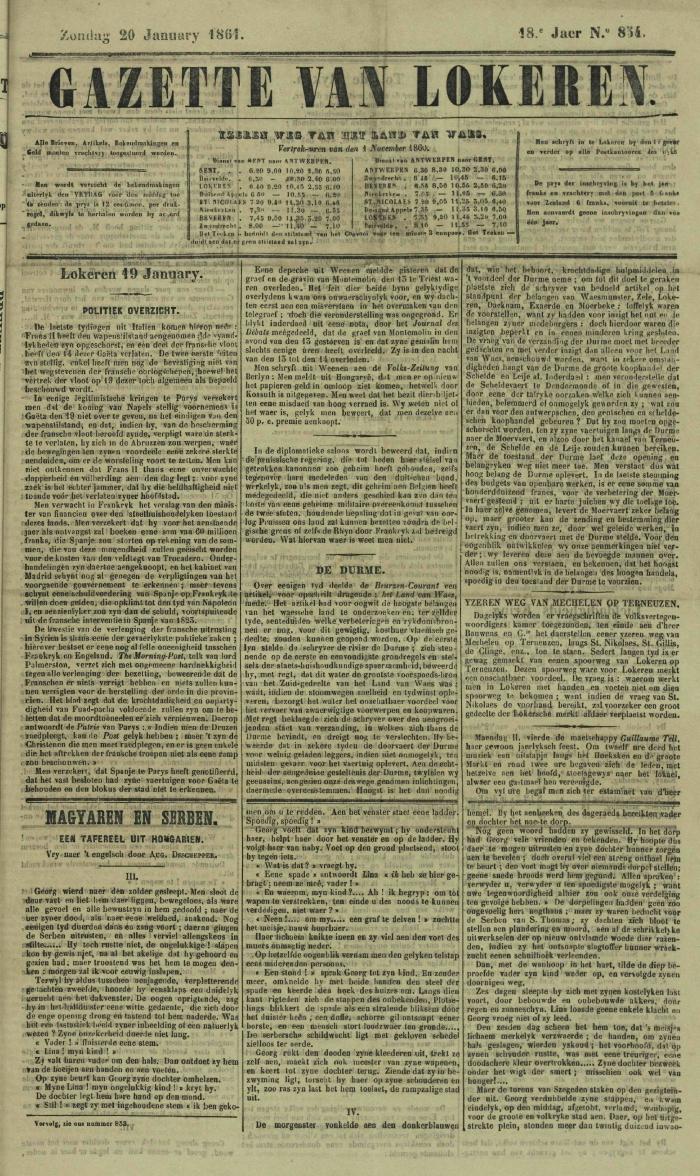 Gazette van Lokeren 20/01/1861