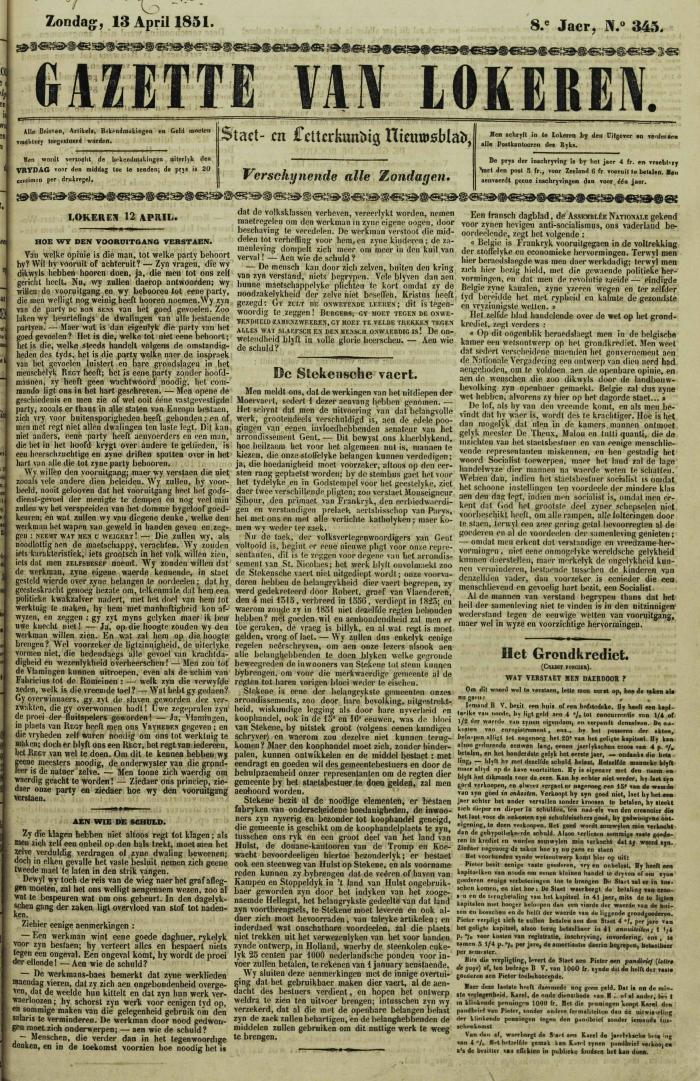 Gazette van Lokeren 13/04/1851