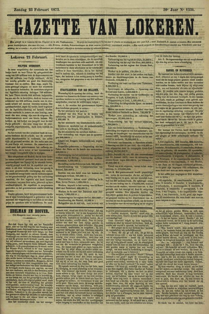 Gazette van Lokeren 23/02/1873