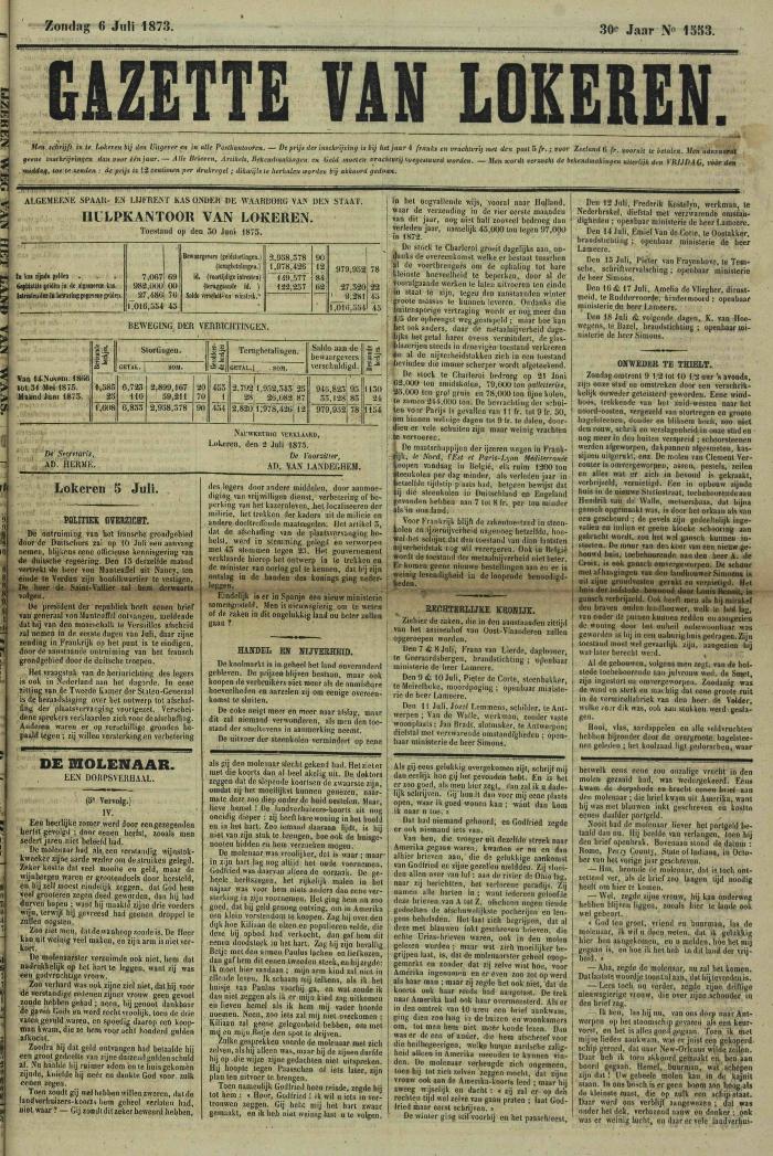 Gazette van Lokeren 06/07/1873