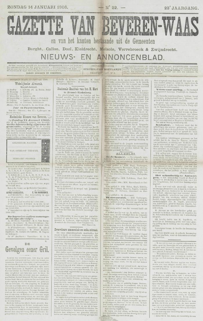 Gazette van Beveren-Waas 14/01/1906