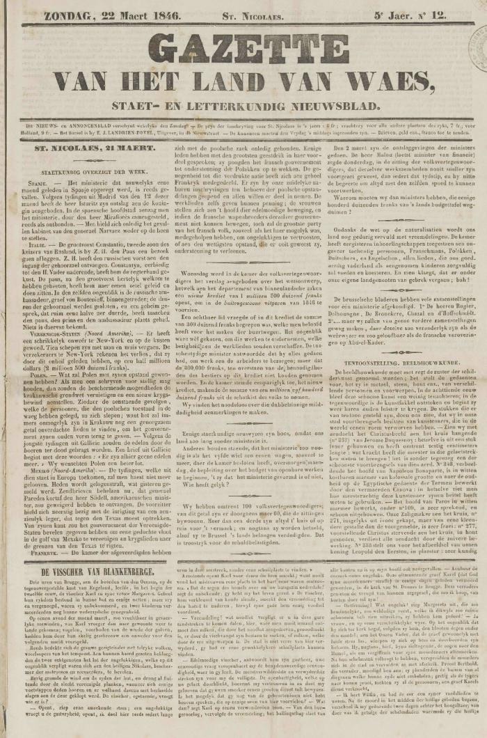 Gazette van het Land van Waes 22/03/1846