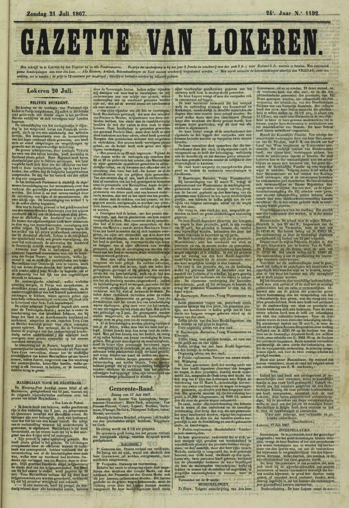 Gazette van Lokeren 21/07/1867