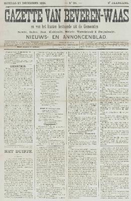 Gazette van Beveren-Waas 27/12/1891