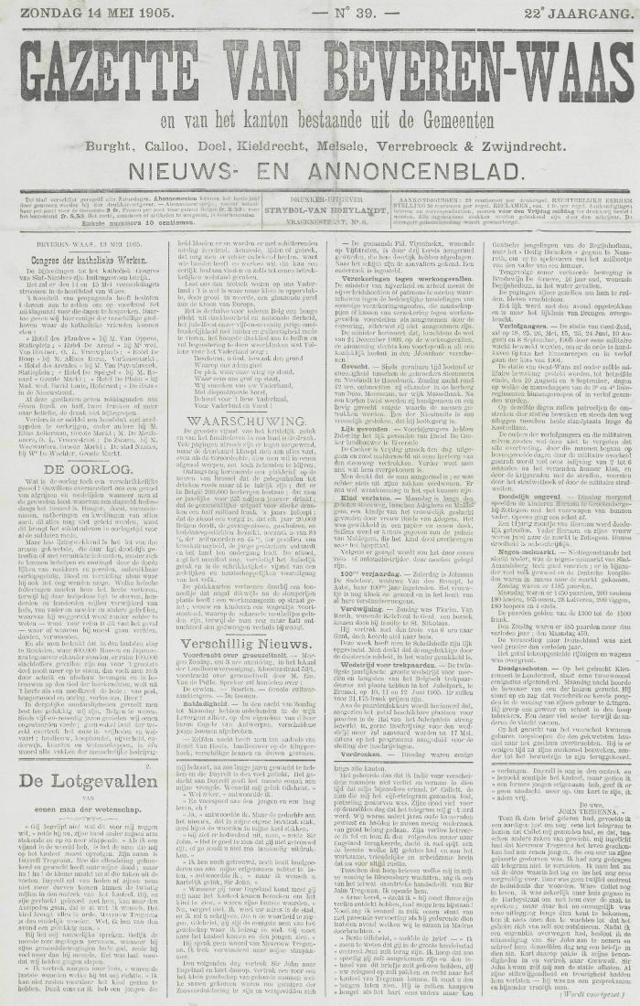 Gazette van Beveren-Waas 14/05/1905