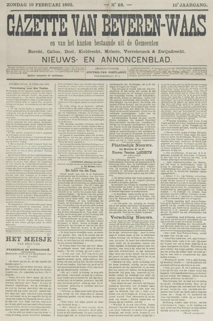 Gazette van Beveren-Waas 19/02/1893