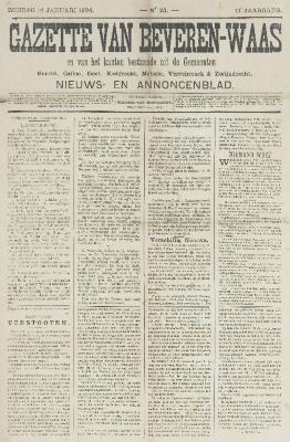 Gazette van Beveren-Waas 14/01/1894