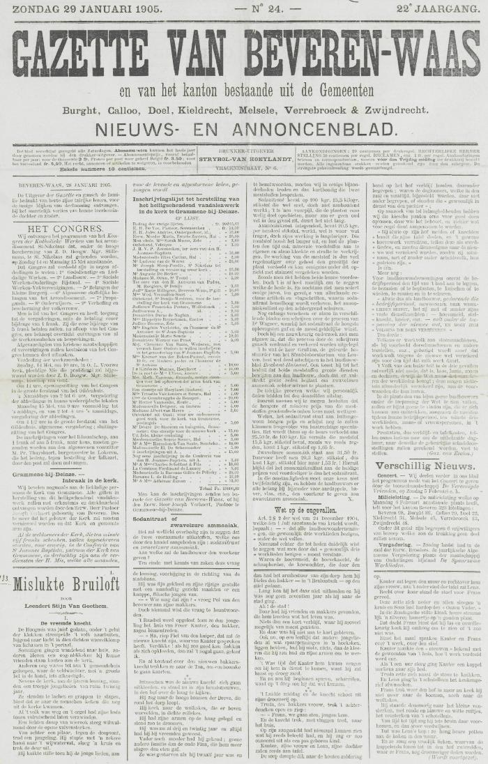 Gazette van Beveren-Waas 29/01/1905