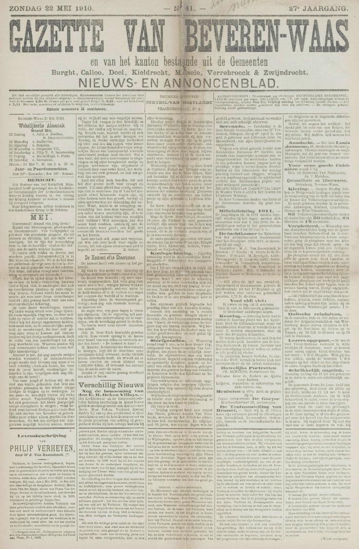 Gazette van Beveren-Waas 22/05/1910